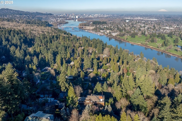 aerial view with a water view