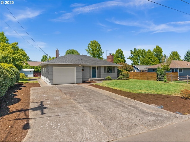 1637 Camino Dr, Forest Grove, OR 97116 - single story home with concrete driveway, a chimney, an attached garage, and roof with shingles