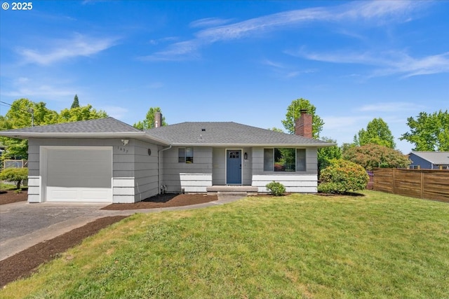 1637 Camino Dr, Forest Grove, OR 97116 - ranch-style home featuring a chimney, a garage, driveway, and a shingled roof