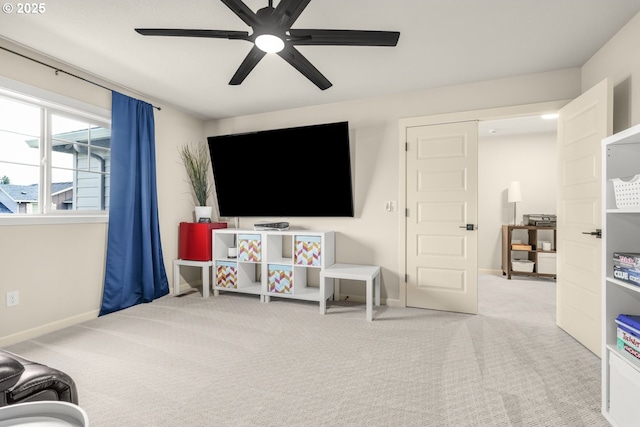 9703 NE 106th St, Vancouver, WA 98662 - living room featuring carpet floors, ceiling fan, and baseboards