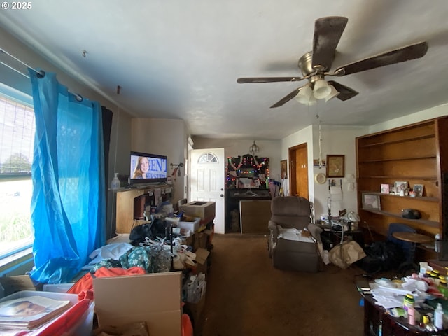 35001 Seavey Loop Rd, Eugene, OR 97405 - living area with carpet floors and a ceiling fan