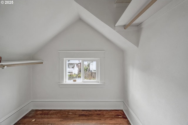 walk in closet featuring lofted ceiling and wood finished floors