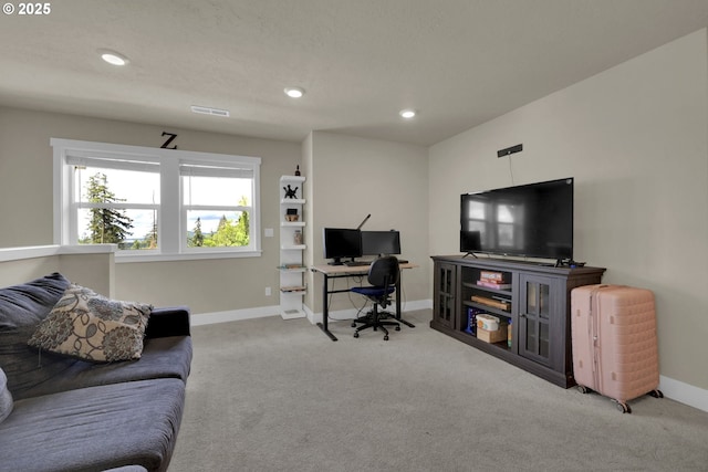 3783 Rockcress Rd, Eugene, OR 97403 - living area with carpet floors, baseboards, a desk, and recessed lighting
