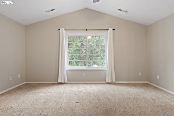 17504 SE 16th Cir, Vancouver, WA 98683 - spare room with carpet, lofted ceiling, baseboards, and ceiling fan