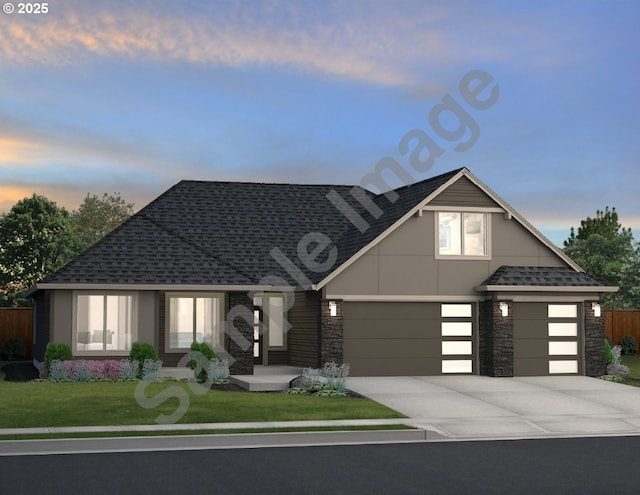 NE Salmon Crk, Vancouver, WA 98686 - view of front of house with stone siding, roof with shingles, driveway, and a garage