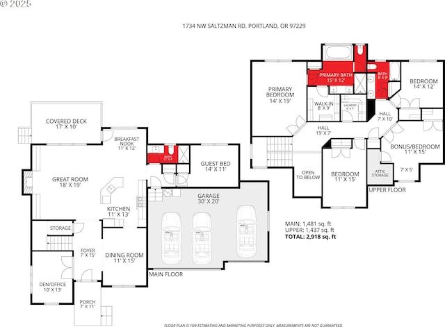 1734 NW Saltzman Rd, Portland, OR 97229 - home floor plan