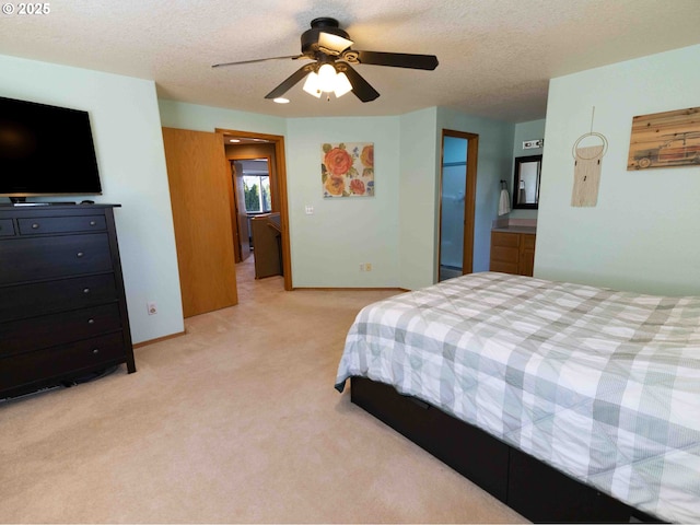 3135 SE 26th St, Gresham, OR 97080 - bedroom with light colored carpet, a textured ceiling, and a ceiling fan