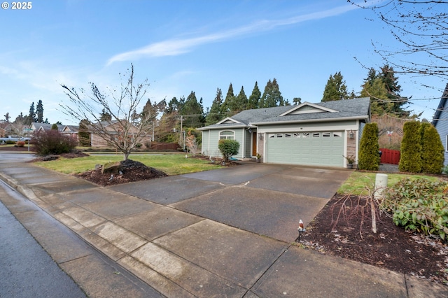 ranch-style house featuring a garage and driveway