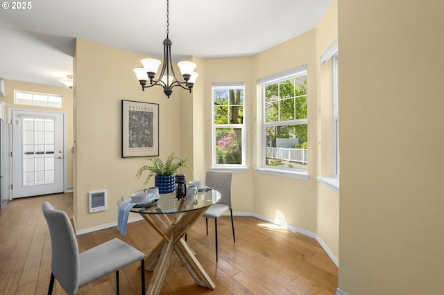 1231 NE Horizon Loop Unit 203, Hillsboro, OR 97124 - dining space with wood-type flooring, a chandelier, baseboards, and heating unit