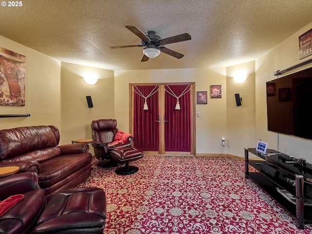 23456 S Schieffer Rd, Colton, OR 97017 - living room featuring carpet, ceiling fan, and a textured ceiling
