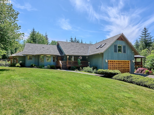 23456 S Schieffer Rd, Colton, OR 97017 - view of front of home featuring a wooden deck, a front yard, and roof with shingles
