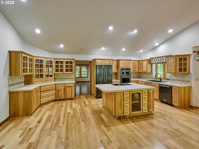 23456 S Schieffer Rd, Colton, OR 97017 - kitchen featuring lofted ceiling, dishwasher, high end fridge, tasteful backsplash, and a sink