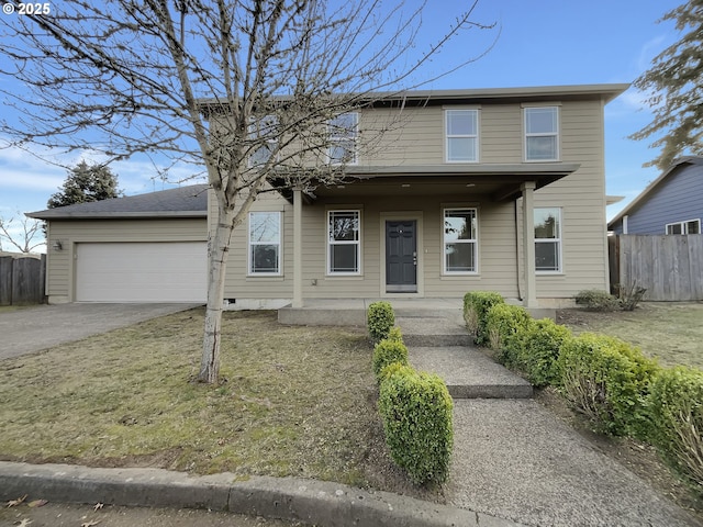 view of front of house featuring a porch and a garage