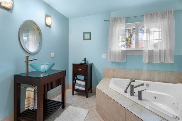 8747 S Heinz Rd, Canby, OR 97013 - full bathroom with a jetted tub, vanity, and tile patterned floors