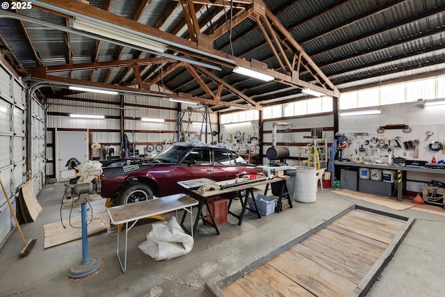 garage featuring a workshop area