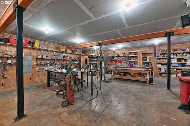garage featuring a workshop area
