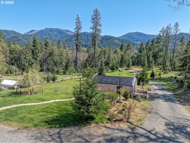mountain view featuring a view of trees