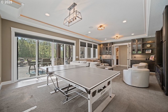 22100 NE 41st Ct, Ridgefield, WA 98642 - bedroom featuring a raised ceiling, carpet flooring, crown molding, and recessed lighting