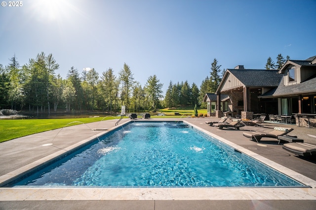 22100 NE 41st Ct, Ridgefield, WA 98642 - swimming pool featuring a patio area and an outdoor fire pit