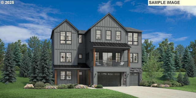 view of front of home with a garage and a front lawn