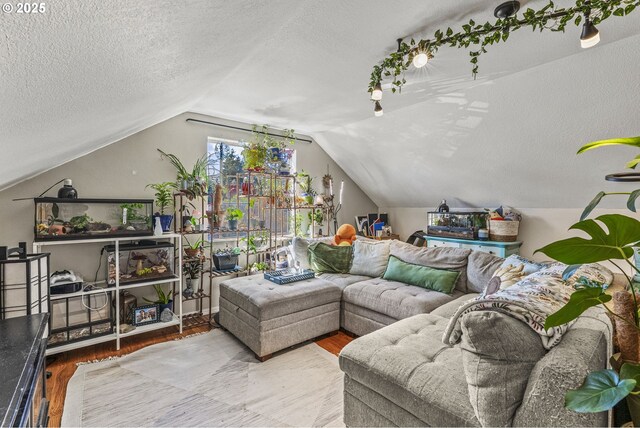 767 32nd Ave, Longview, WA 98632 - living area featuring wood finished floors, a textured ceiling, and vaulted ceiling
