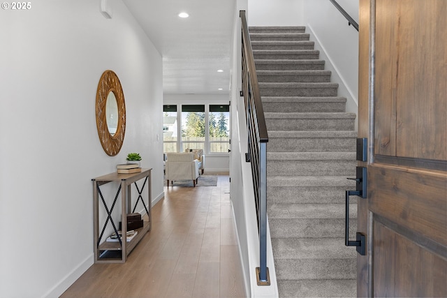 2112 NW 17th Pl, Battle Ground, WA 98604 - staircase featuring wood finished floors and recessed lighting