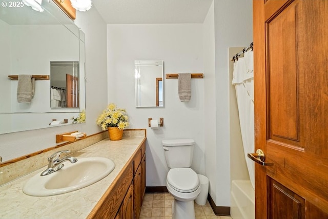 461 Terrace Dr, Rockaway Beach, OR 97136 - full bath featuring toilet, a shower with curtain, vanity, and tile patterned flooring