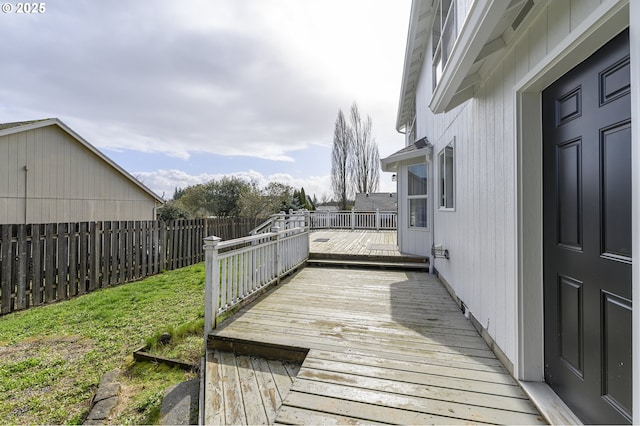 wooden terrace featuring a fenced backyard