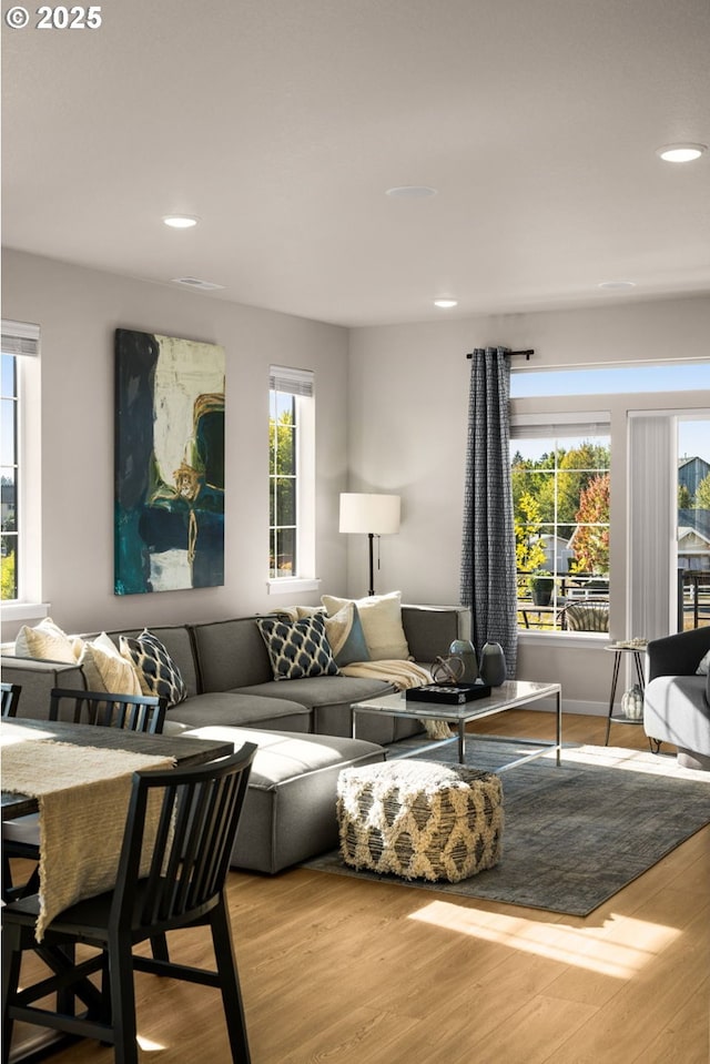 living room with light hardwood / wood-style floors