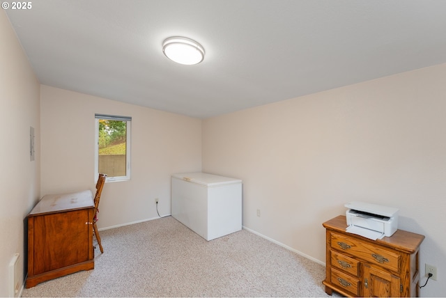 interior space with light colored carpet and baseboards