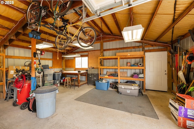 garage with metal wall