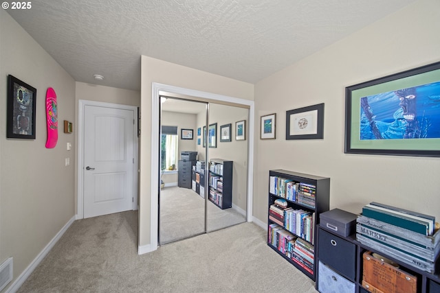 29027 Vizcaino Ct, Gold Beach, OR 97444 - office area featuring carpet flooring, baseboards, and a textured ceiling