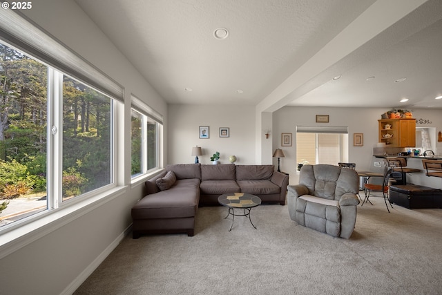 29027 Vizcaino Ct, Gold Beach, OR 97444 - living area with light colored carpet, recessed lighting, and baseboards