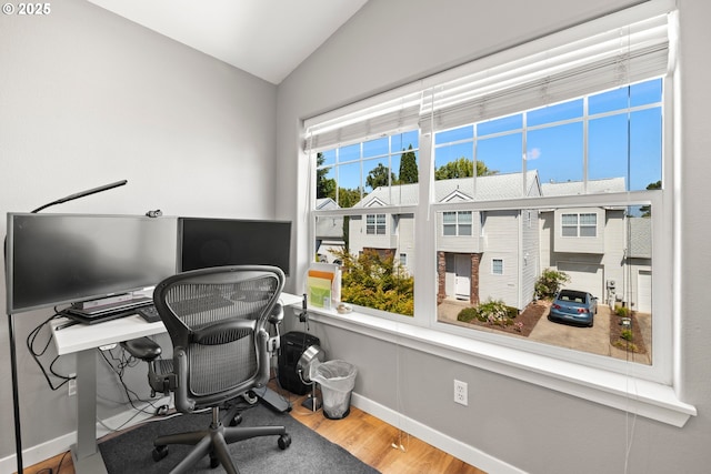 14640 SW Redbud Way, Beaverton, OR 97007 - office area featuring vaulted ceiling and wood finished floors
