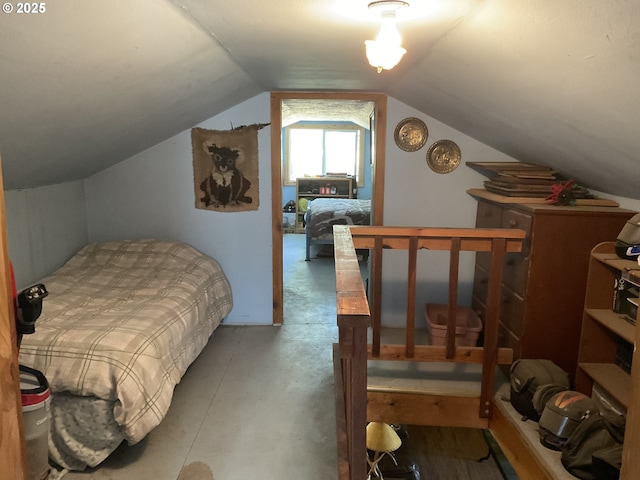 39798 Bear Gulch Rd, Sumpter, OR 97877 - bedroom with concrete floors and vaulted ceiling