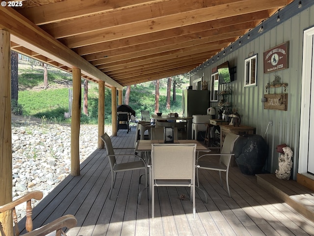 39798 Bear Gulch Rd, Sumpter, OR 97877 - wooden deck with outdoor dining area and grilling area