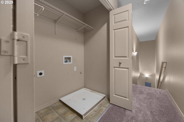 washroom featuring laundry area, attic access, baseboards, hookup for a washing machine, and hookup for an electric dryer