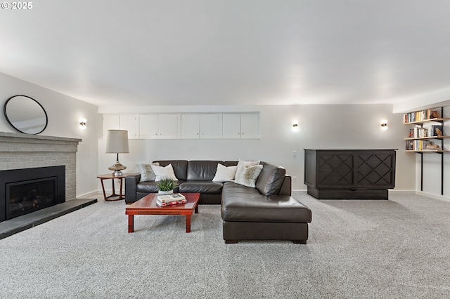 3575 NE Emerson St, Portland, OR 97211 - living area featuring carpet, a fireplace, and baseboards