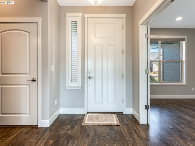 foyer entrance with dark hardwood / wood-style floors