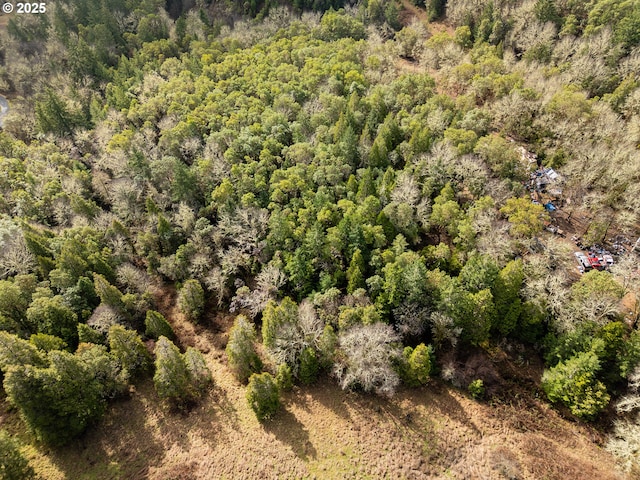 drone / aerial view featuring a view of trees