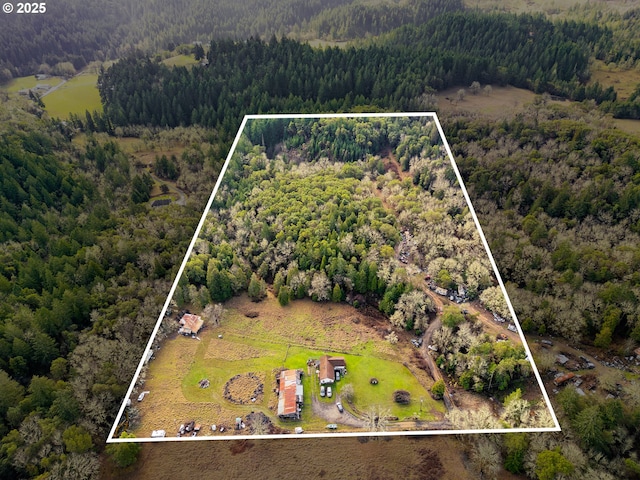 bird's eye view featuring a view of trees