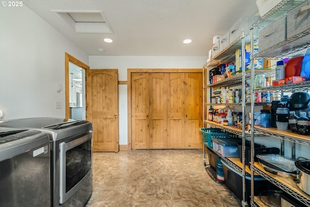 7655 Elliott St, Bay City, OR 97107 - washroom with washer and dryer, recessed lighting, attic access, and laundry area