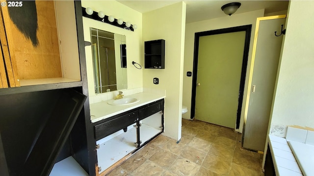 48495 Mcfarland Rd, Oakridge, OR 97463 - bathroom with vanity, a garden tub, a shower, and stone finish flooring