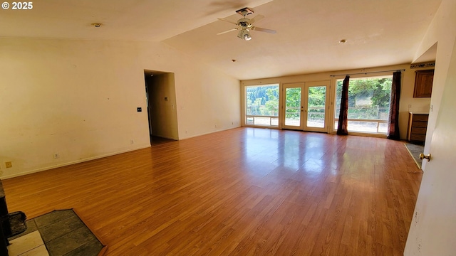 48495 Mcfarland Rd, Oakridge, OR 97463 - unfurnished living room with ceiling fan, light wood-style flooring, and vaulted ceiling