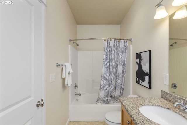 full bathroom with vanity, toilet, and shower / bath combo with shower curtain