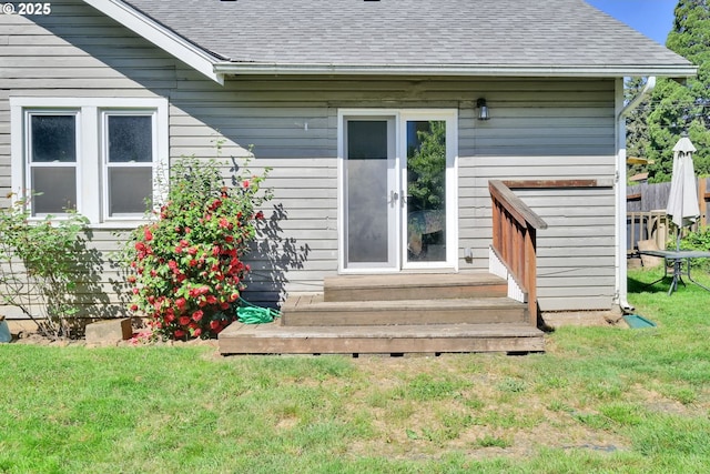 803 Main St, Philomath, OR 97370 - property entrance featuring a shingled roof and a yard