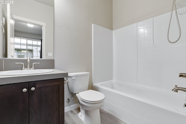 full bathroom with vanity, bathing tub / shower combination, and toilet