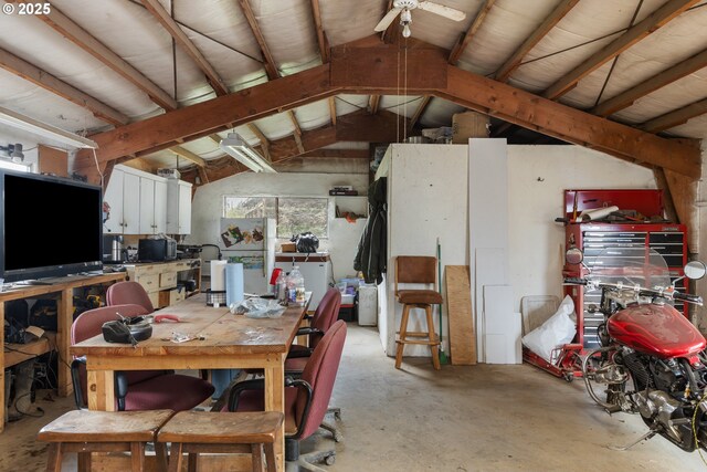 1175 Northside Rd, Sutherlin, OR 97479 - dining room featuring lofted ceiling, a workshop area, and concrete floors