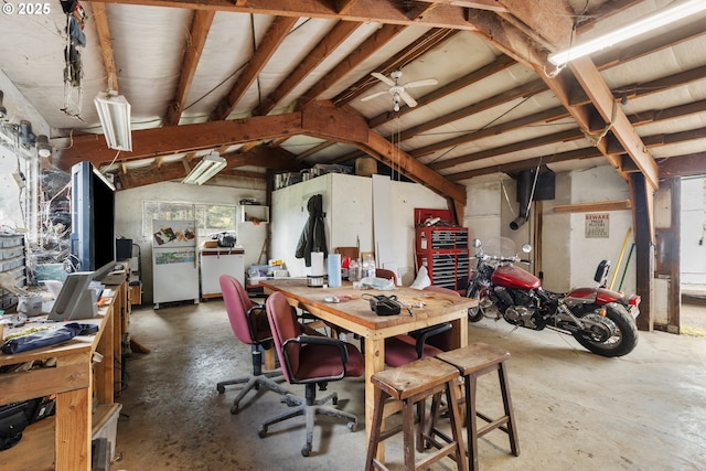 1175 Northside Rd, Sutherlin, OR 97479 - dining room with concrete floors, a workshop area, and vaulted ceiling