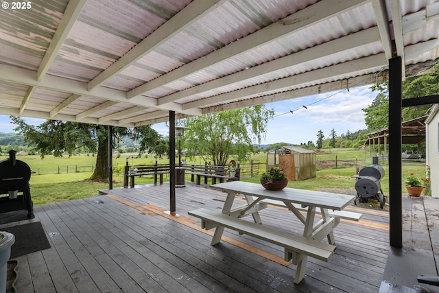 1175 Northside Rd, Sutherlin, OR 97479 - wooden terrace with a storage unit, an outbuilding, and area for grilling